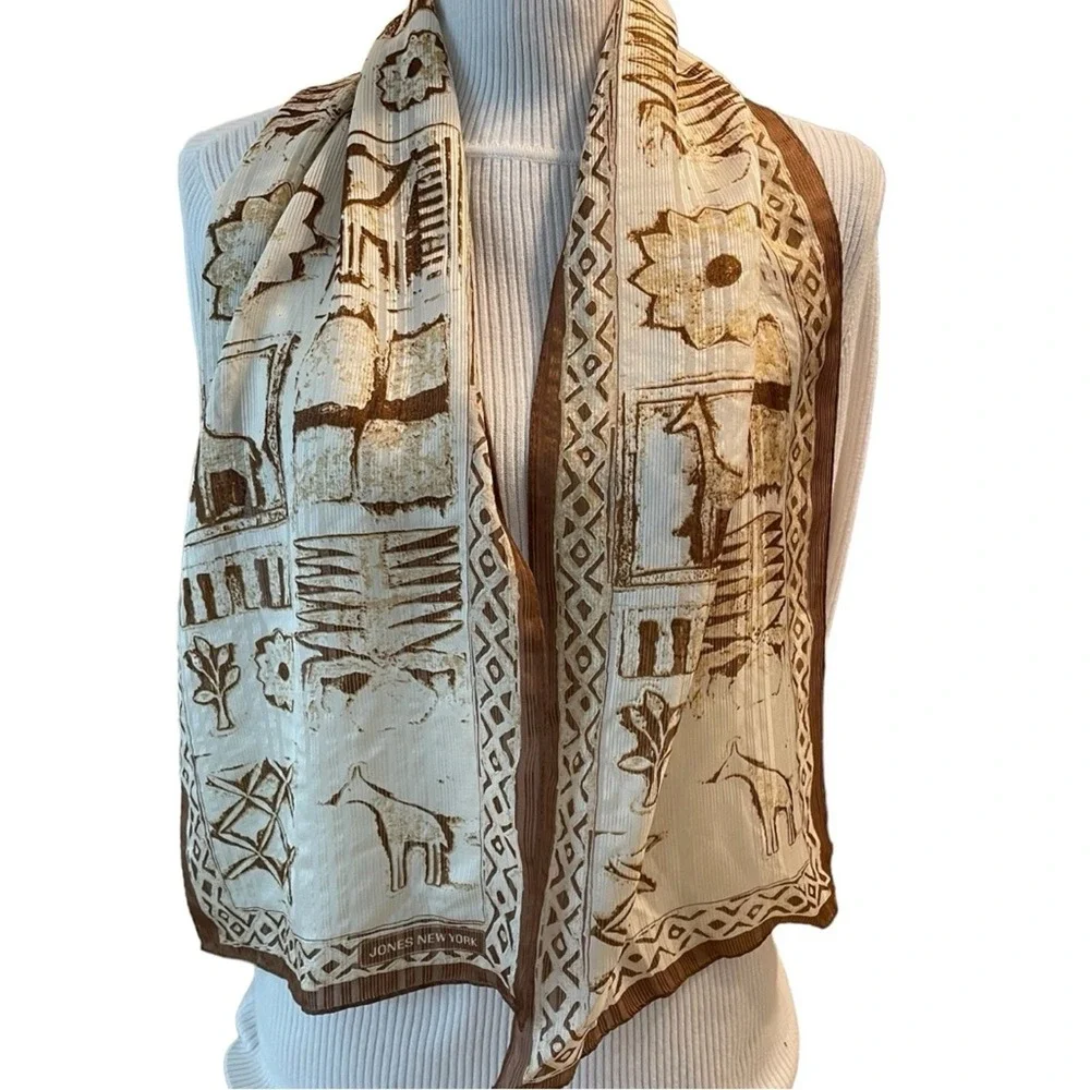 Jones‎ New York Safari Giraffe Print Scarf Womens Cream Brown Tribal Boho